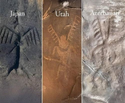 Похожие крылатые существа на древних петроглифах Японии, США и Азербайджана
 
 
 